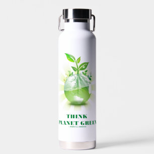 Think Planet Green (Green Leaves Planet Earth) Water Bottle