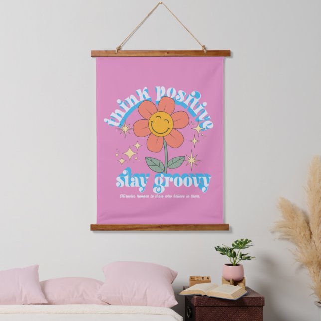 Think Positive Stay Groovy Slogan Hanging Tapestry (Bedroom)
