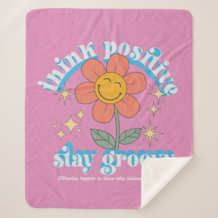 Think Positive Stay Groovy Slogan Sherpa Blanket