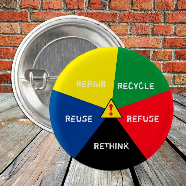 THINK Recycle, ReUse, ReFuse, Rethink /Save Planet 1 Inch Round Button (Creator Uploaded)