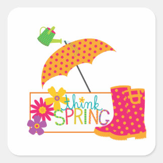 Think Spring Galoshes Flowers Umbrella Square Sticker