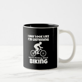 Thinking About Biking Funny Two-Tone Coffee Mug