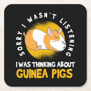 Thinking about Guinea Pig Cavy Roddent Square Paper Coaster