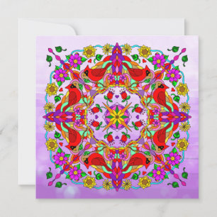Thinking About You Cardinal and Flowers Mandala Card