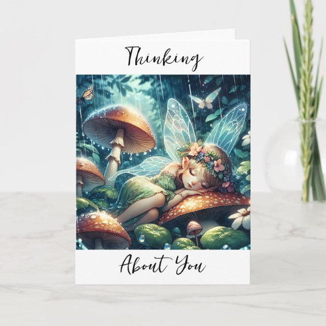 Thinking About You | Fairy Sleeping on a Mushroom Card (Front)