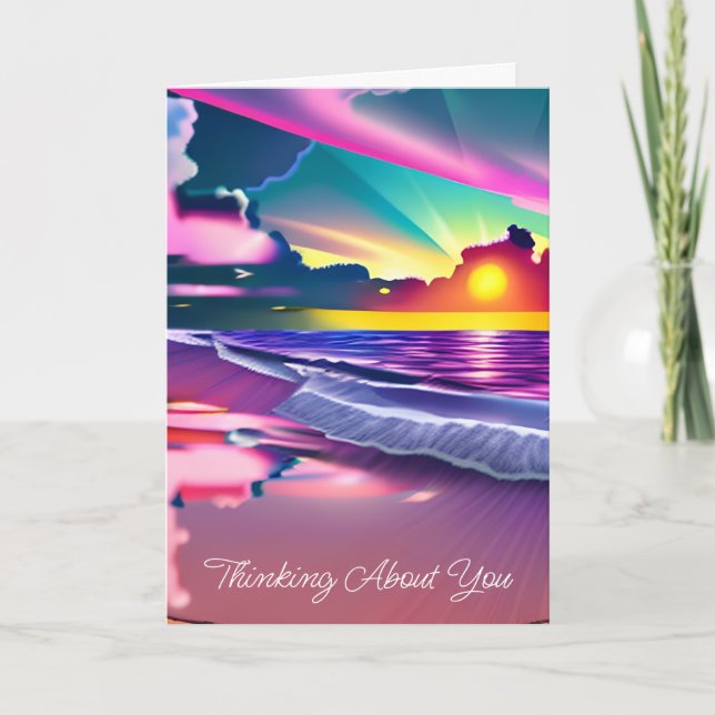 Thinking About You | Ocean Waves, Pink Sand Card (Front)