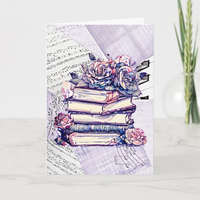 Thinking About You | Vintage Books and Rose Card (Front)