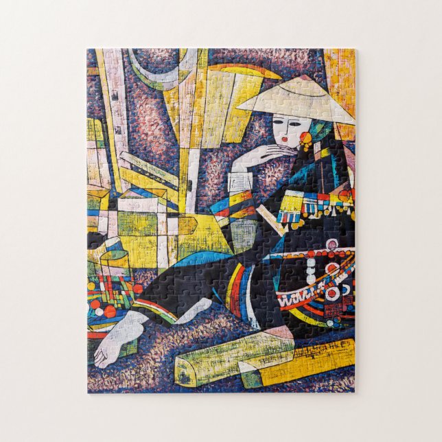 Thinking Hao Ping oriental vibrant woman painting Jigsaw Puzzle (Vertical)