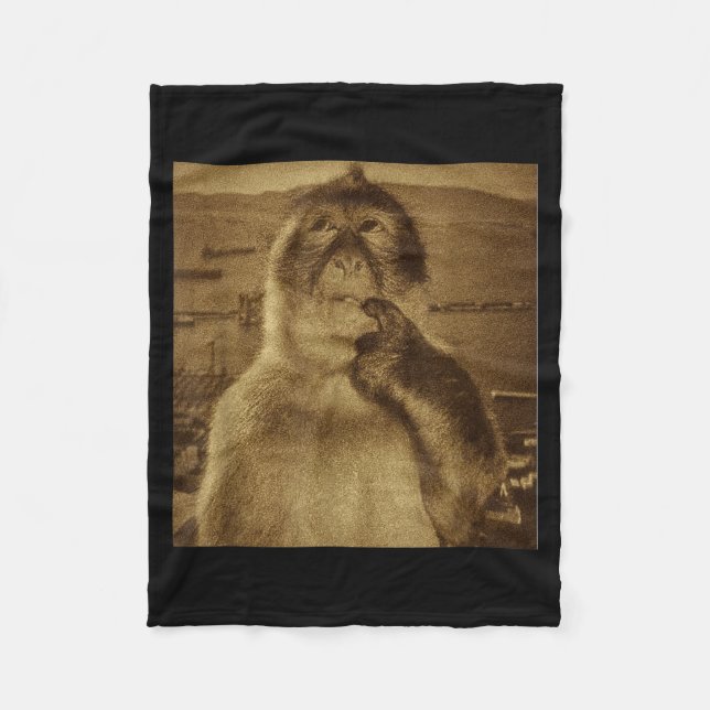 Thinking Monkey Meme Vintage Retro  Fleece Blanket (Front)