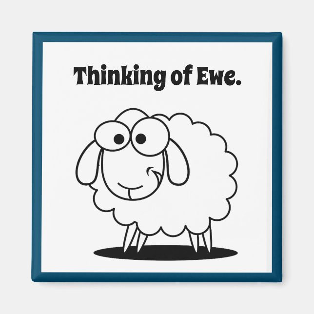 Thinking of Ewe Lamb Sheep Cute Cartoon Magnet (Front)