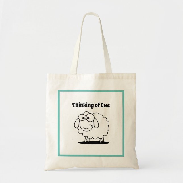 Thinking of Ewe Lamb Sheep Cute Cartoon Tote Bag (Front)