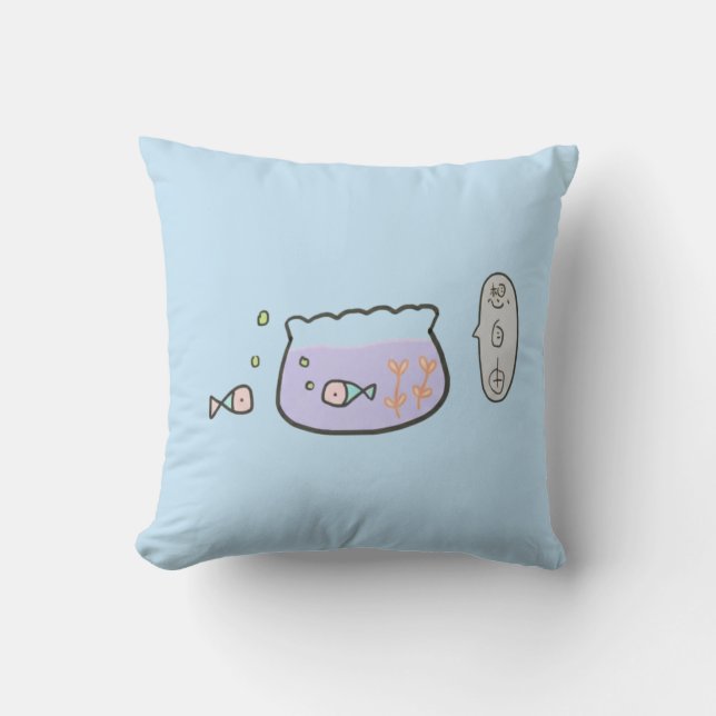 Thinking of Freedom Cute Fish Doodle Art Throw Pillow (Front)