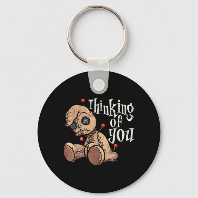 Thinking Of Voodoo Doll With ns Funny Halloween Keychain (Front)