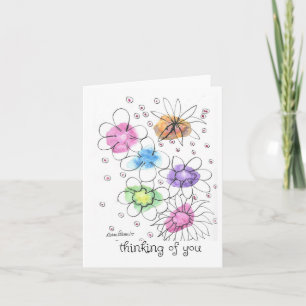 Thinking Of You, Abstract Watercolor Flowers Art Card