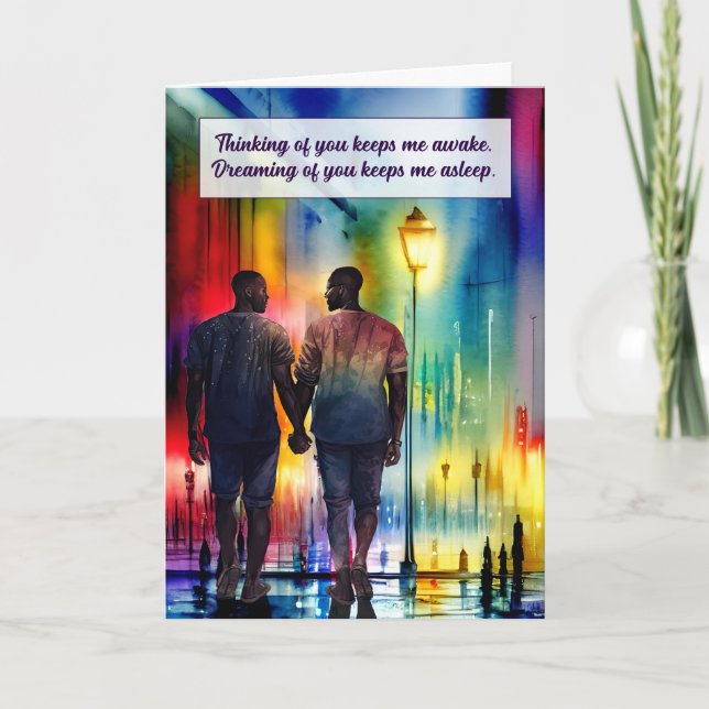Thinking of You African American Gay Men Rainbow Card (Front)