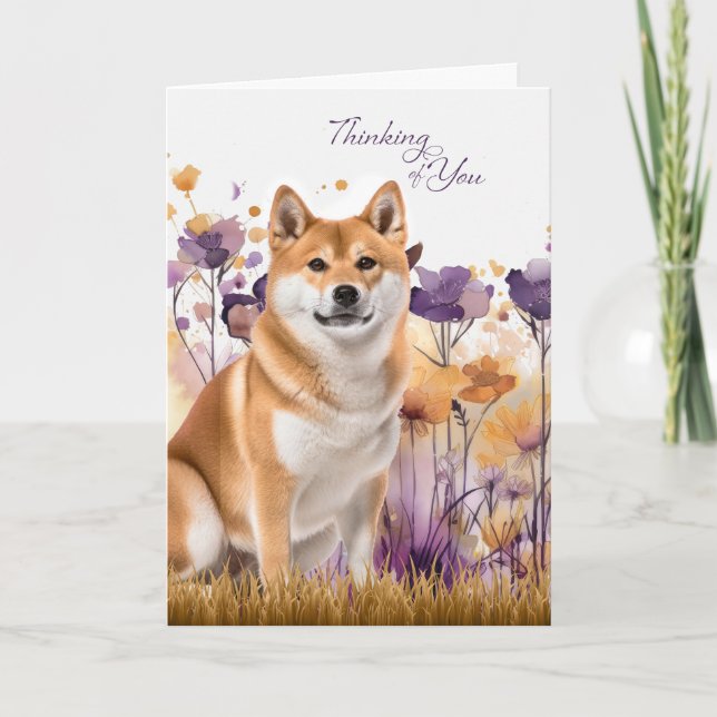 Thinking of You Akita Dog Flowers Card (Front)