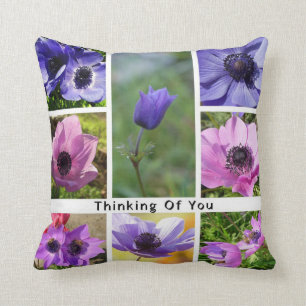 Thinking of You Anemone Photo Collage Throw Pillow
