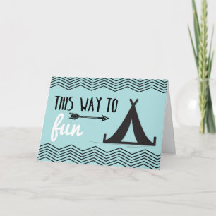 Thinking of You at Camp, Tent & Arrow on Teal Card