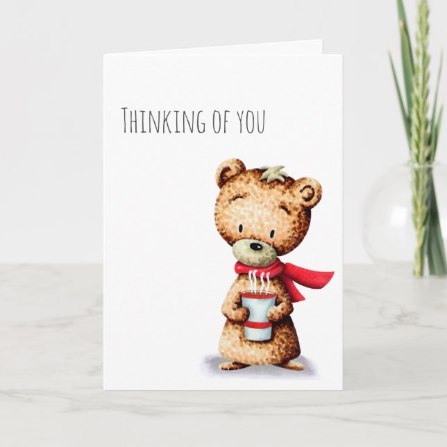 Thinking of You Bear Hot Chocolate Winter Card (Front)