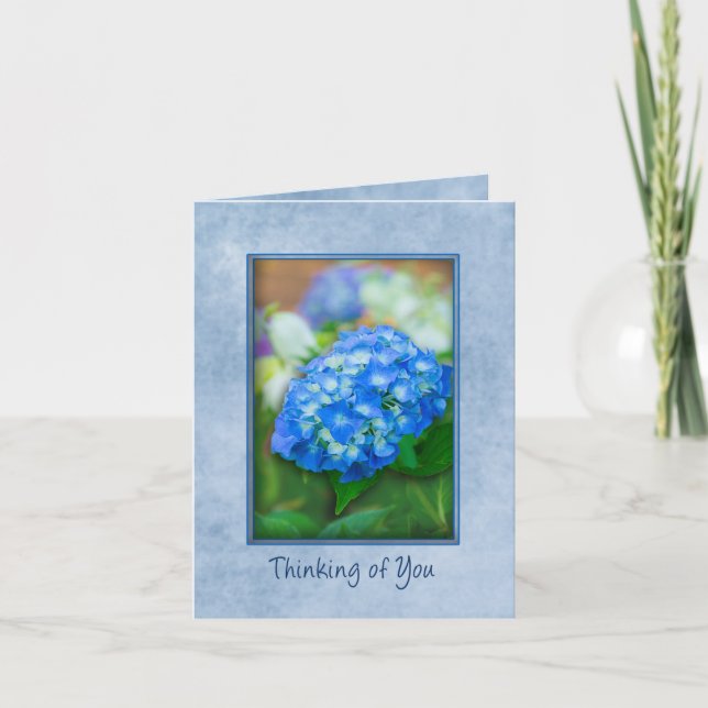 Thinking of You,  Beautiful Blue Hydrangea in 3D Card (Front)