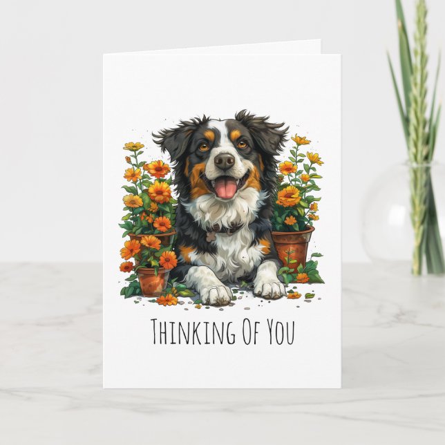 Thinking Of You Border Collie In Flowers Card (Front)