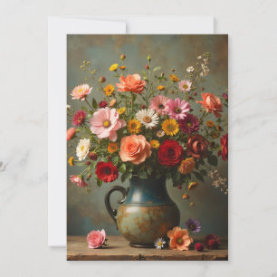 Thinking of You Bright Flowers in Pitcher Flat Card