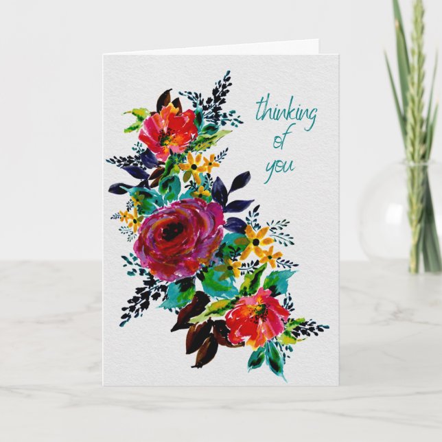 Thinking of You – Bright Painterly Floral Card (Front)