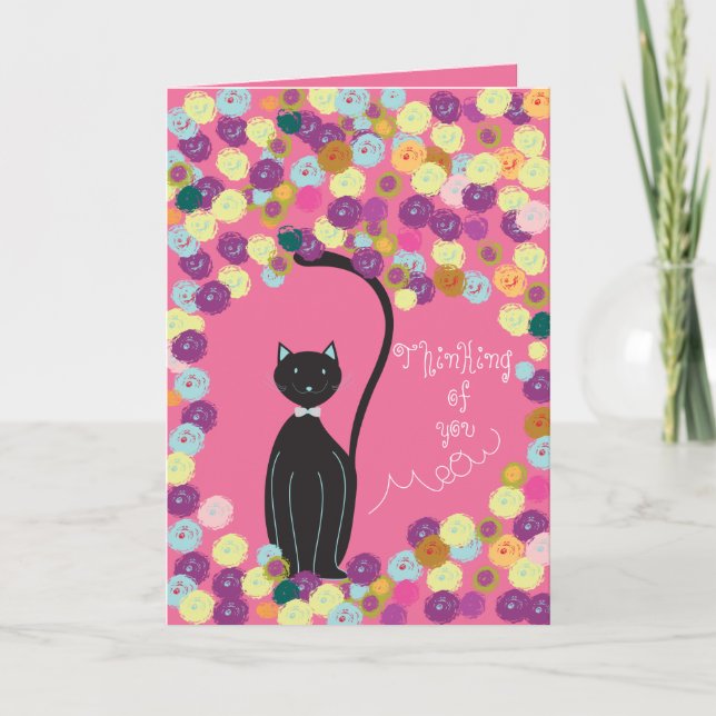 Thinking of you card black cat with yarns (Front)