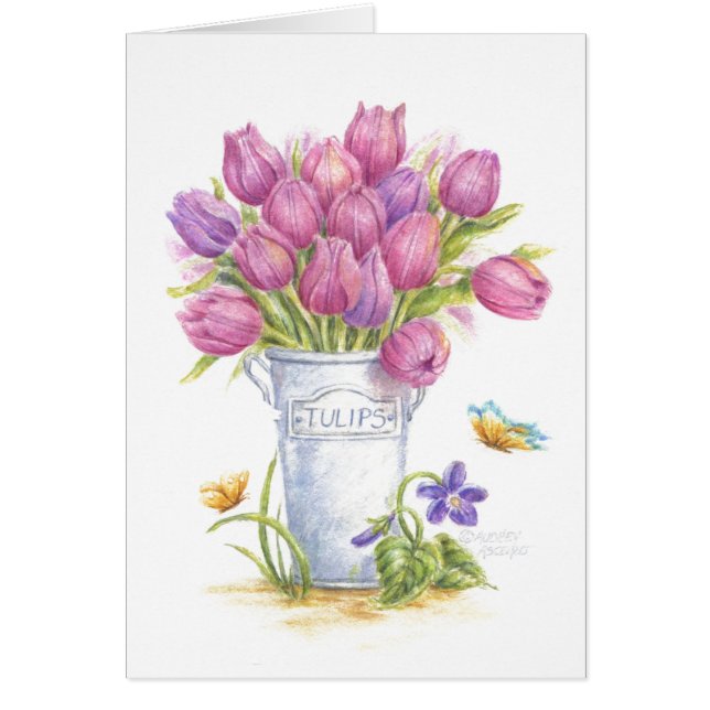 Thinking of You Card Tulips in Pail (Front)
