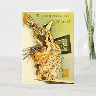 Thinking Of You Cat Art Blank Inside Custom Cover Card
