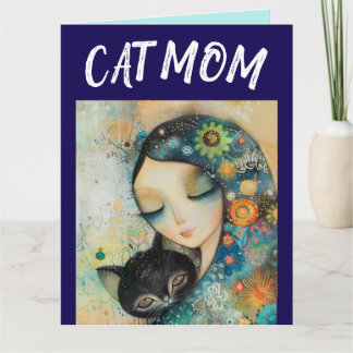 THINKING OF YOU 'CAT MOM' (GIRL & CAT greeting Card