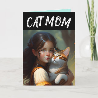 THINKING OF YOU 'CAT MOM' (GIRL & CAT greeting Card