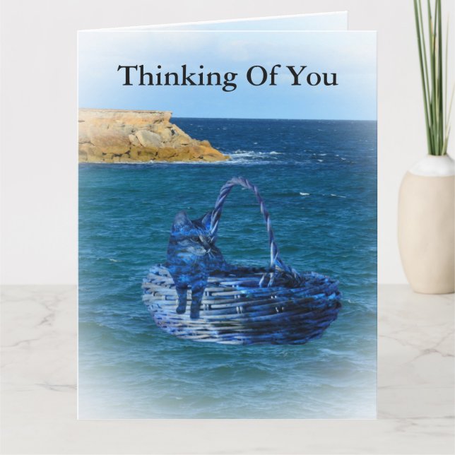 Thinking Of You Cat Sea Adventure Bg Greeting Card (Front)