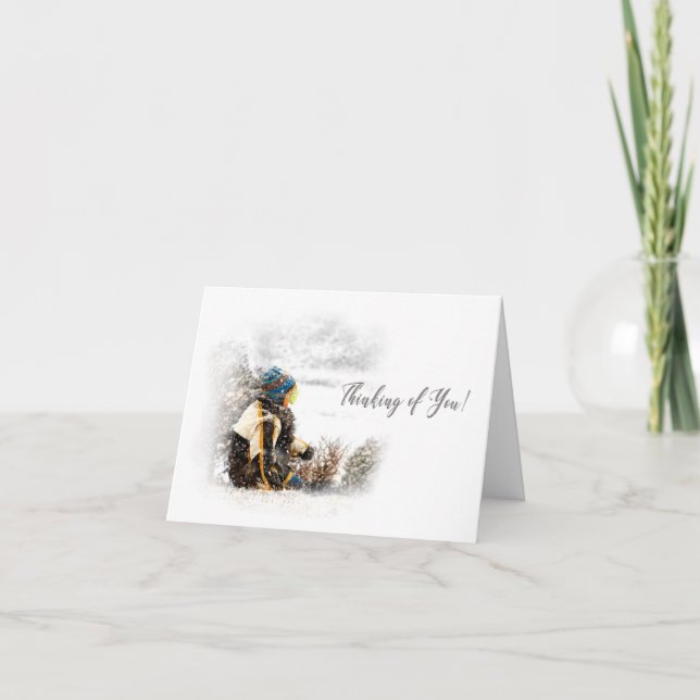 Thinking of you - Child Sitting & waiting-Snow Card (Front)