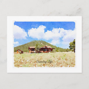 Thinking Of You Country Life Cabins Watercolor Postcard