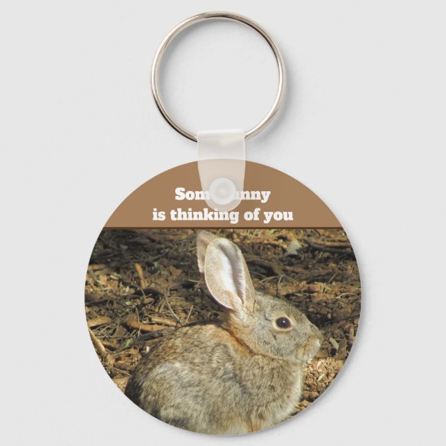 Thinking of You Cute Bunny Photo Encouragement Keychain (Front)