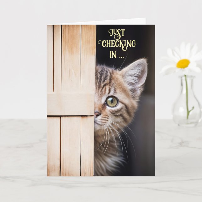 Thinking of You Cute Cute Shy Kitty Fun Card (Small Plant)