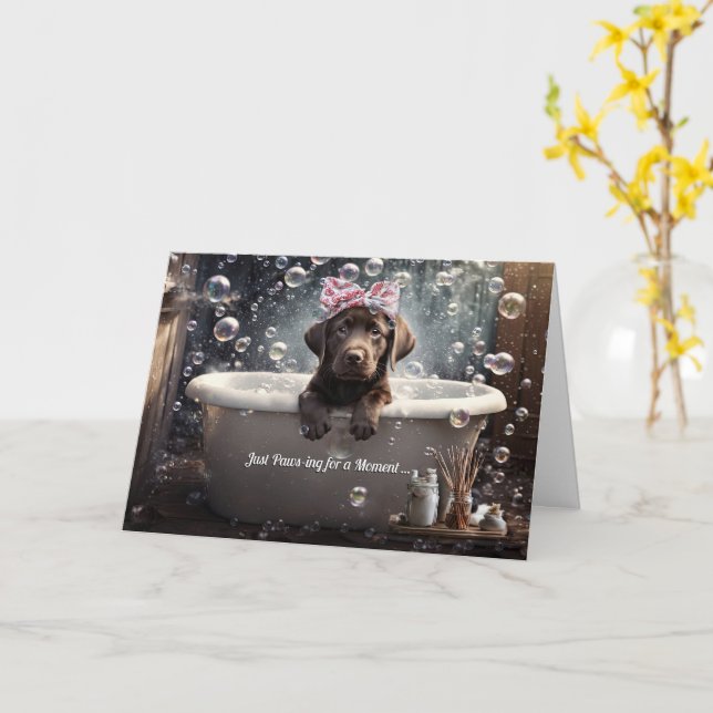 Thinking of You Cute Labrador Retriever Puppy Dog Card (Yellow Flower)