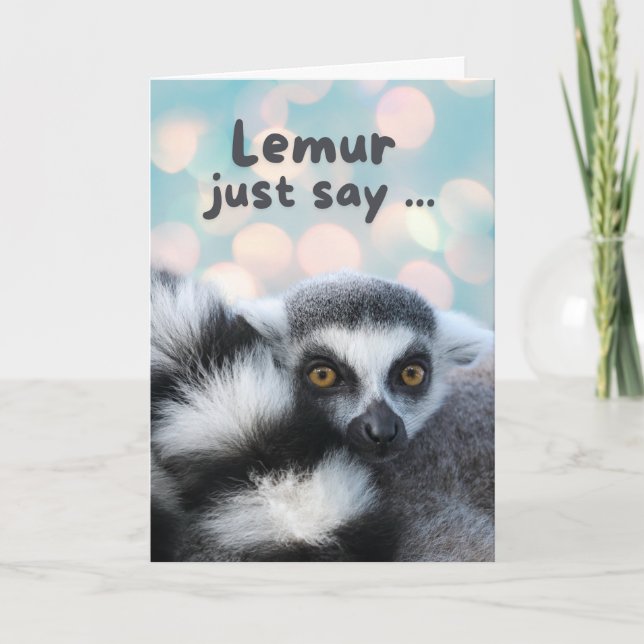 Thinking of You Cute Ring Tailed Lemur Pun Card (Front)