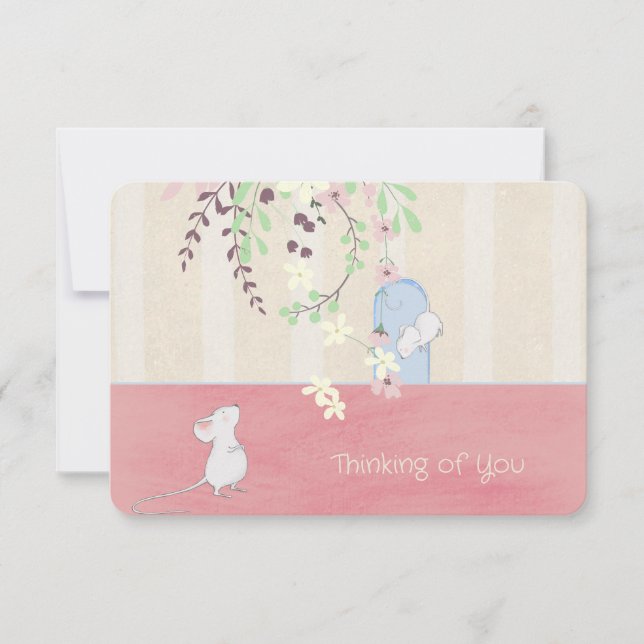 Thinking of You Cute White Mice Greeting Card (Front)