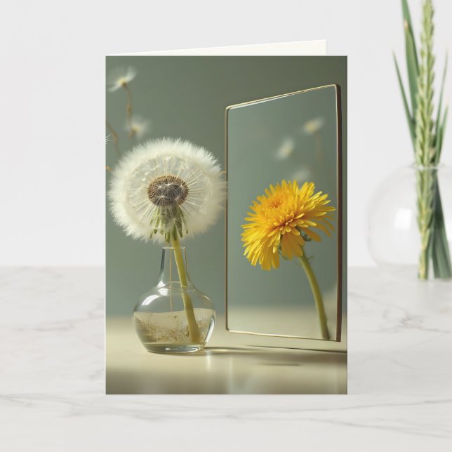 Thinking of You Dandelion Reflection In a Mirror Card (Front)