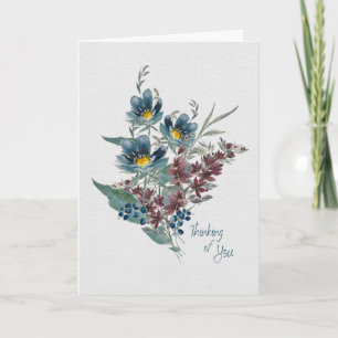 Thinking of You – Elegant Blue & Plum Watercolor Card