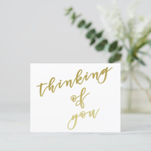 Thinking of You Faux Gold Script Postcard