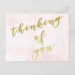 Thinking of you   Faux Gold Script Postcard