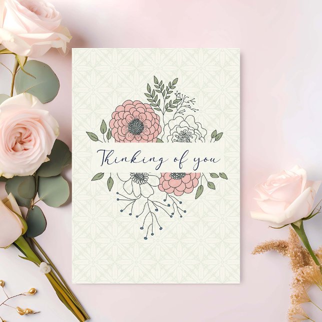 Thinking of You Floral Line Art Card (Creator Uploaded)