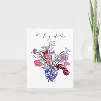 Thinking of You Floral Pink Original Art Floral Note Card