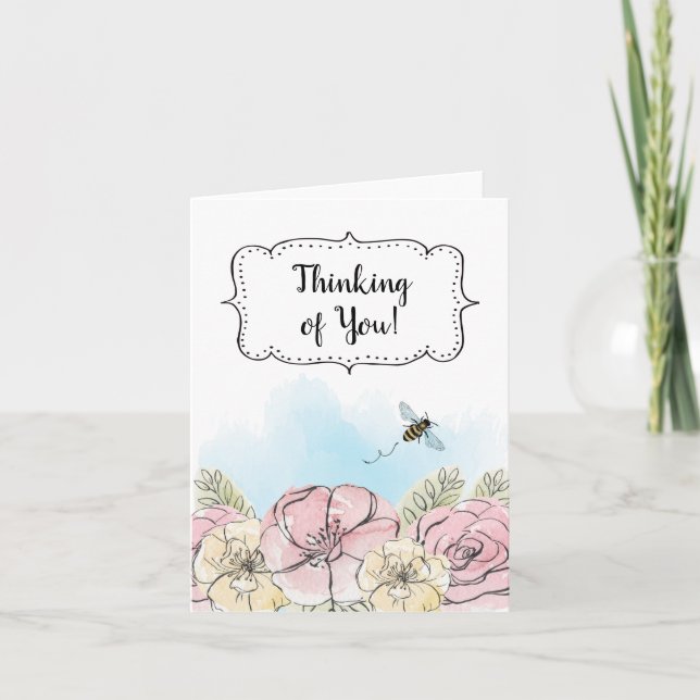 Thinking of You Flowers and Bee Card (Front)