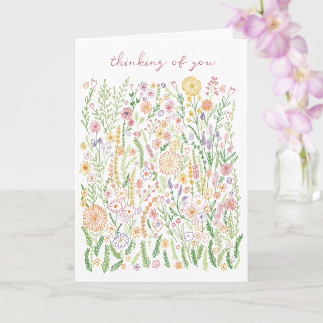 Thinking of You Flowers Fields Meadow Floral  Card (Orchid)