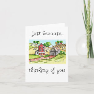 Thinking of You, Folk Art Painting Print Card