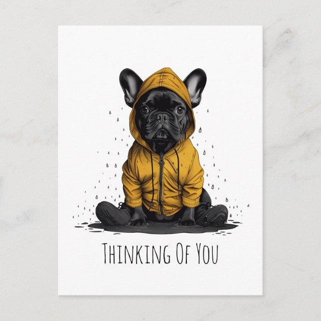 Thinking Of You French Bulldog Wearing Raincoat Postcard (Front)